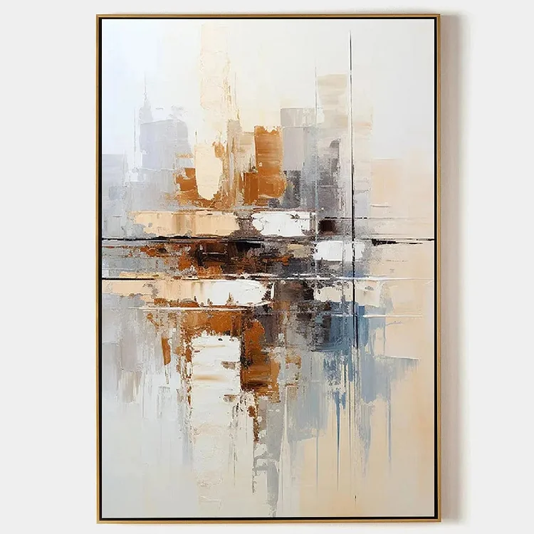 URBAN ABSTRACT: Beige Abstract Painting, Modern Wall Art, Textured Canvas, Vertical Artwork（Canvas painting）