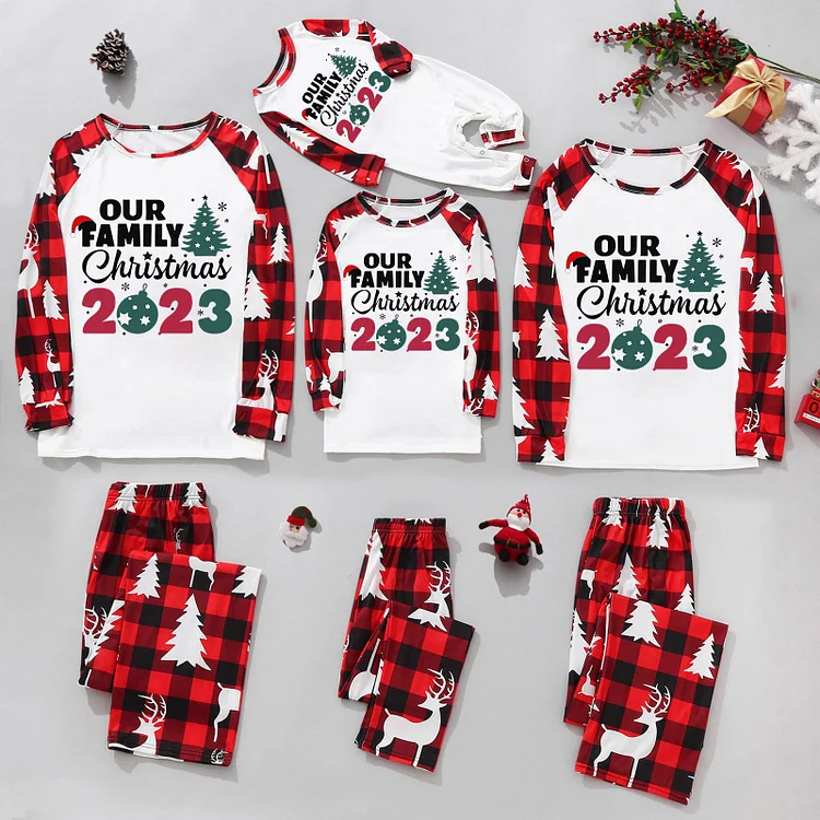 Our Family Christmas 2023 Letter Print Holiday Matching Pajamas Set