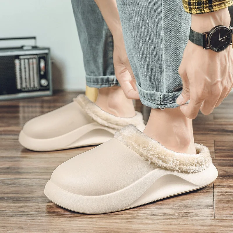 Home Slippers for Men Winter Furry Short Plush Man Slippers Non Slip Bedroom Slippers Couple Soft Indoor Shoes Male Home Cotton