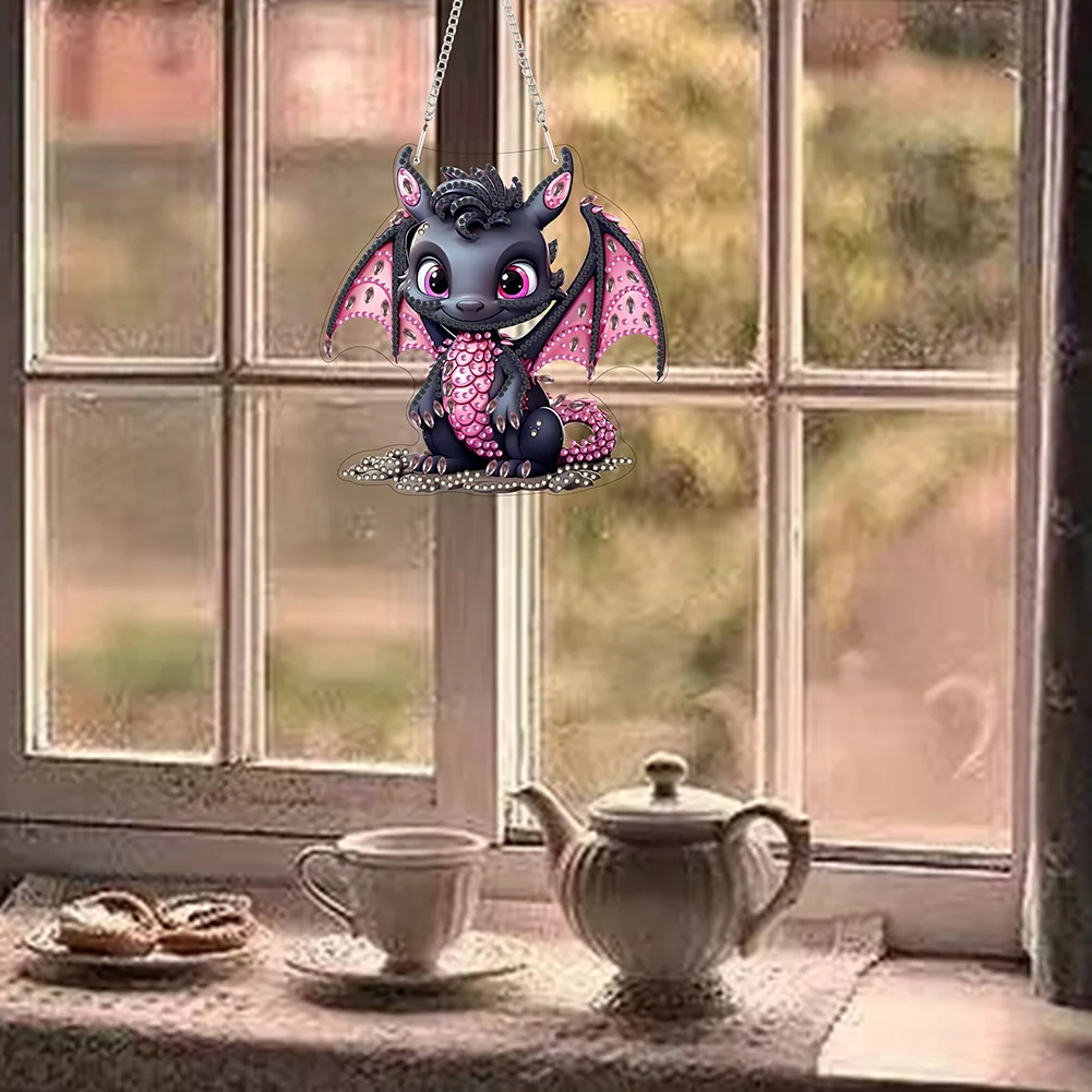 DIY Black Dragon Acrylic Special Shape 5D DIY Diamond Painting Dots Pendant for Home Decor(15*15cm)