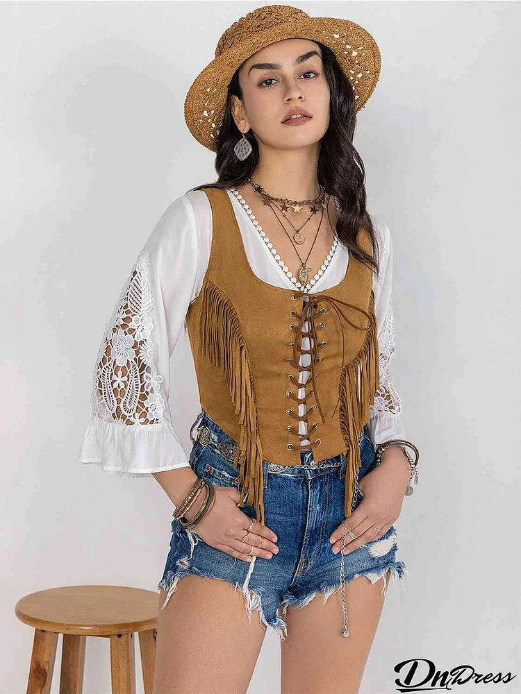 Fringe Lace-Up Vest