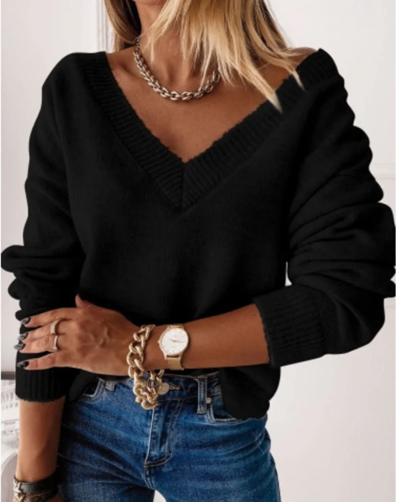 Wongn Wongn Fall / Winter 2023 Women's Long-Sleeved V-Neck Loose Knit Pullover