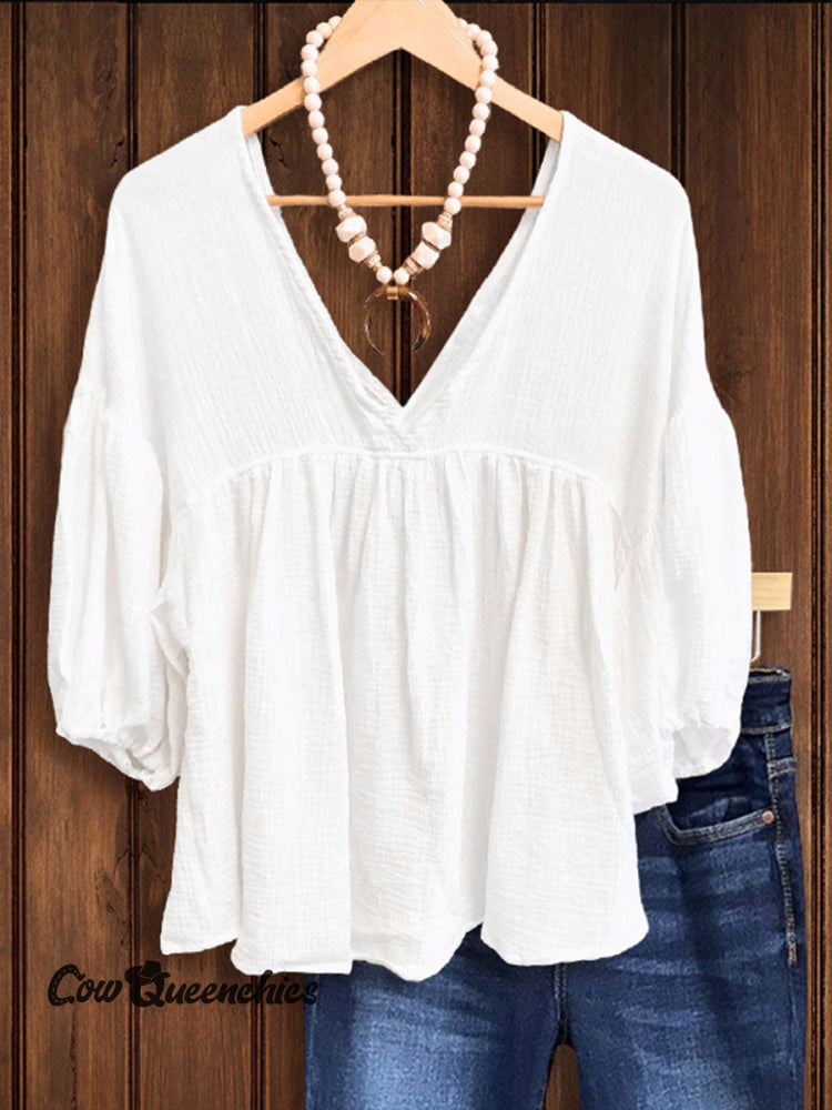 Women&rsquo;s Casual Linen V-neck Shirt Multicolor / S