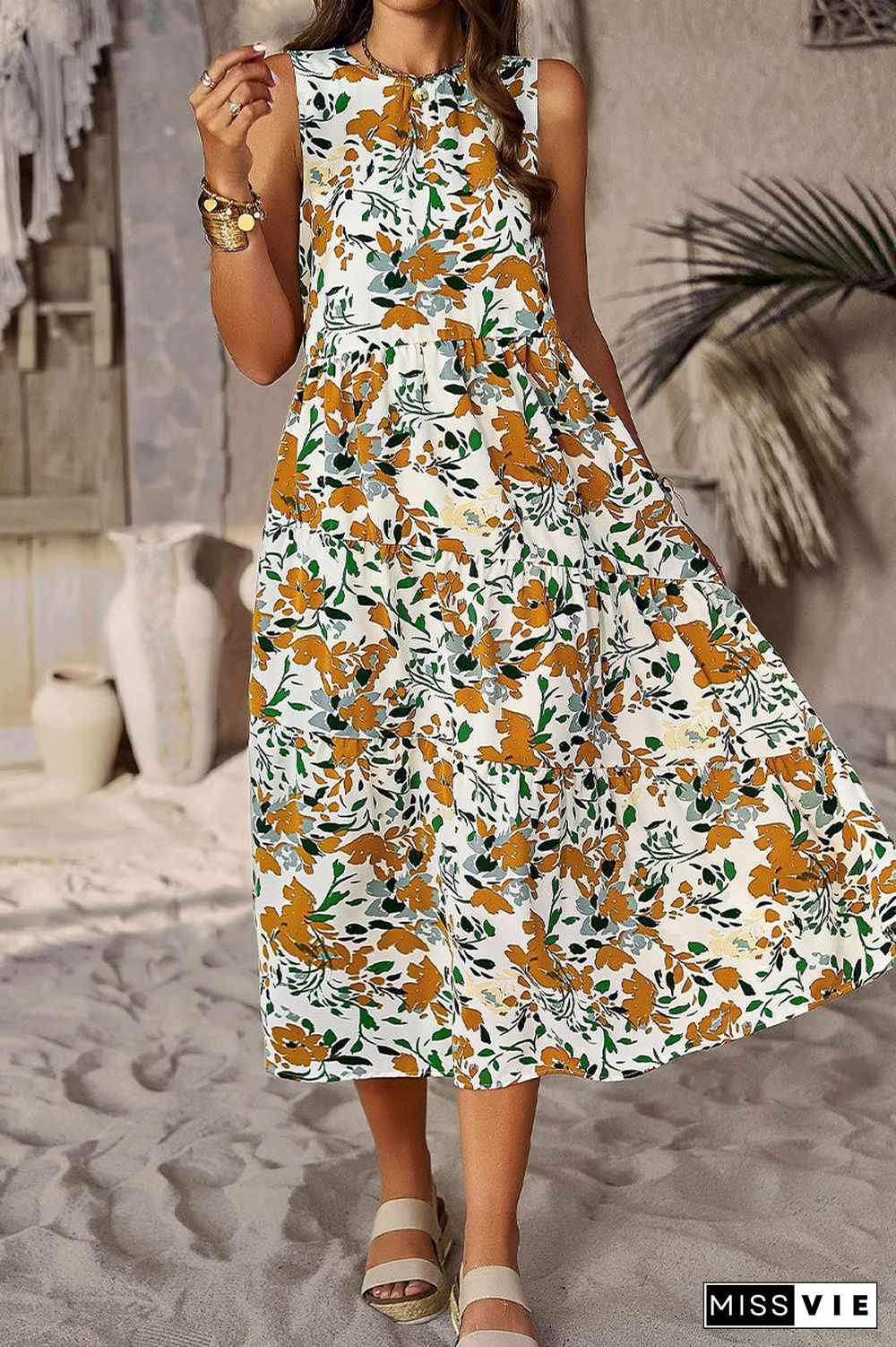 Elegant Floral Pocket Contrast O Neck A Line Dresses