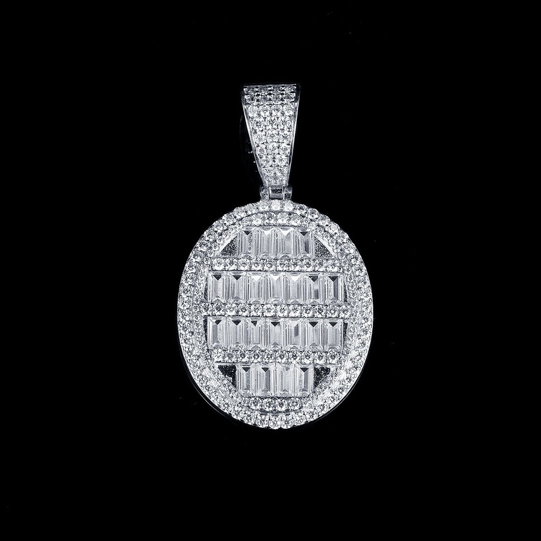 Full Pave Zircon Baguette Oval Shaped Pendant-VESSFUL