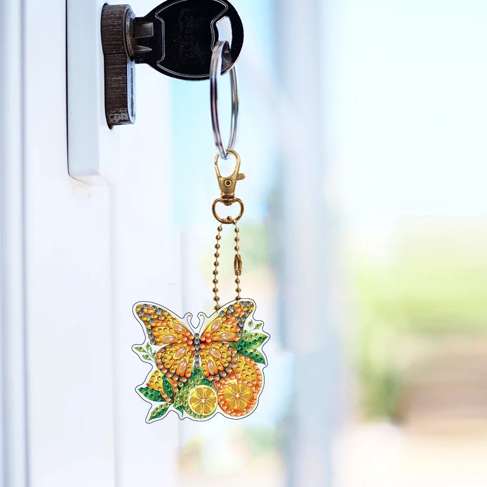 6Pcs Double Sided Special Shaped Butterfly Diamond Painting Keychain for Adults