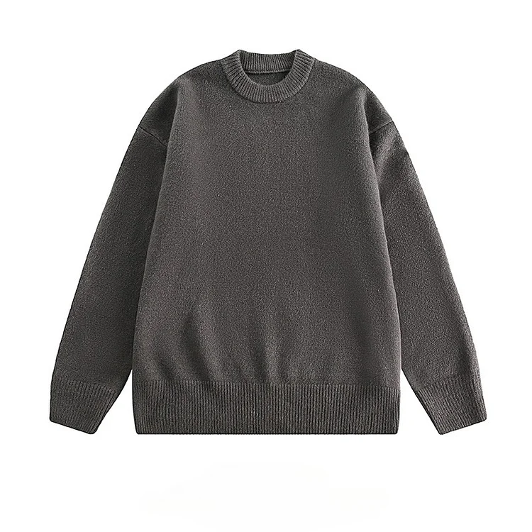 Traceeye Men's Japanese Retro Solid Color Round Neck Knitted Sweaters Autumn Winter Lazy Style All-match Casual Pullovers Bottoming Shirt