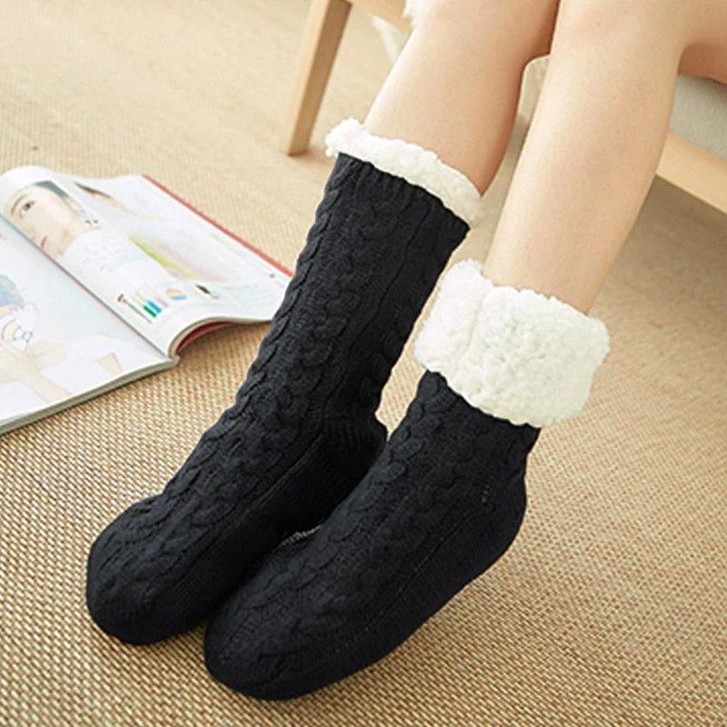 Women's Slippers for Home Floor Sock Fur Slippers Warm Plush Bedroom Slippers Silicone Non-slip Slippers Women Soft Female Shoes