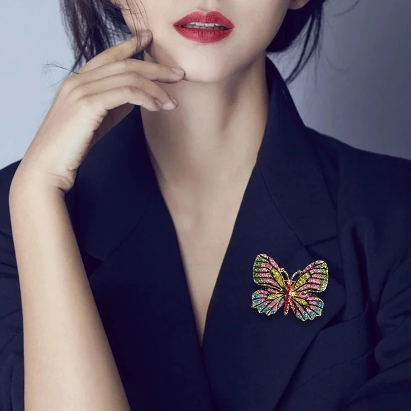 Multi-Color Rhinestone Bejeweled Radiant Butterfly Brooch Pins