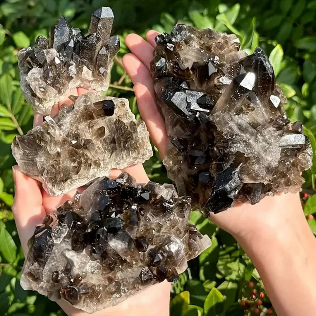 Beautiful Black Halo Flame Quartz Crystal Cluster Healing Energy Reiki Stone Specimen