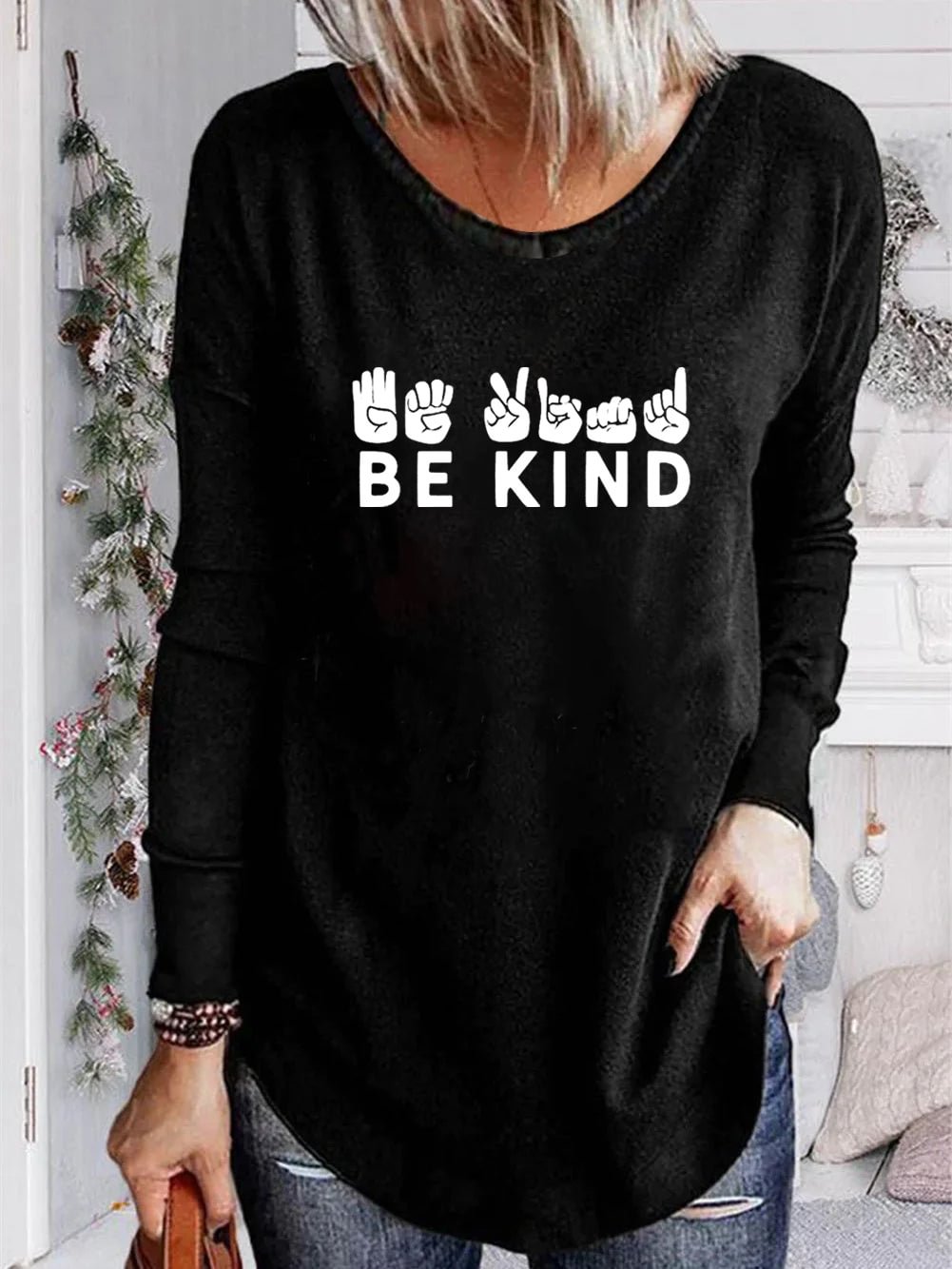 Unisex 100% Cotton Long Sleeve Crew Neck Be Kind Shirt
