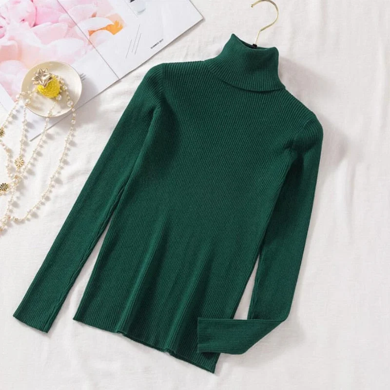 Zoki Pullovers Women Turtleneck Sweaters Fashion Spring Long Sleeve Female Jumper Autumn Korean Basic Top Soft Knitted Sweater