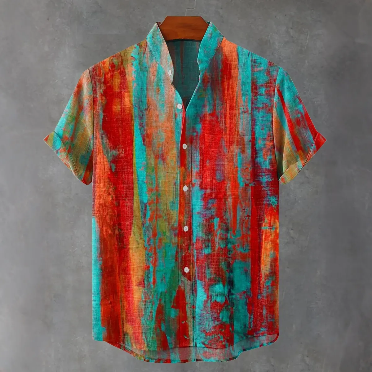 Men's Vintage Distressed Art Linen Blend Short-sleeve Shirt  artssus