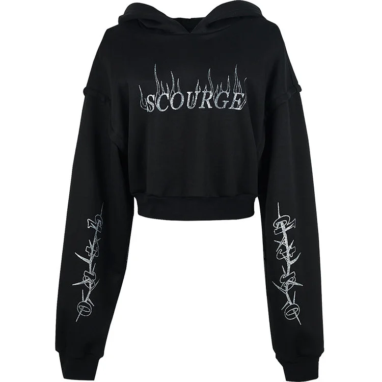 High Waist Letter Printed Embroidery Belly Top Hoodie