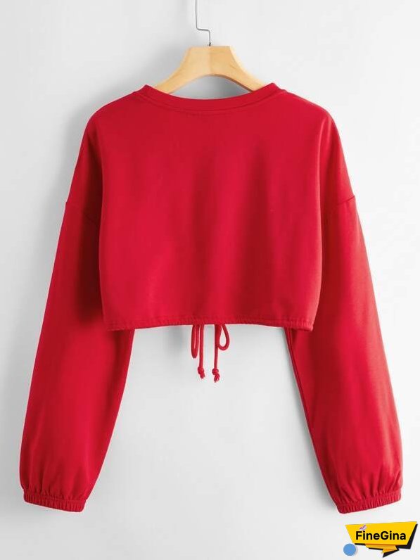 Drop Shoulder Drawstring Hem Pullover
