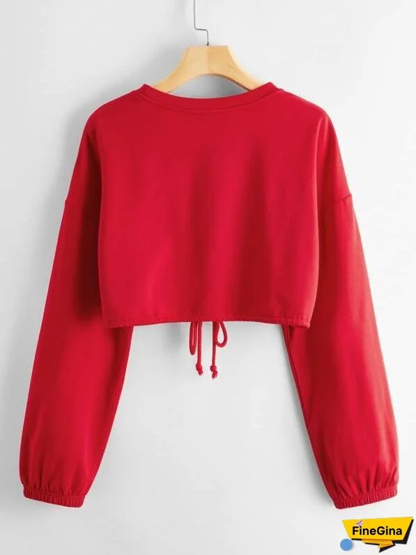 Drop Shoulder Drawstring Hem Pullover