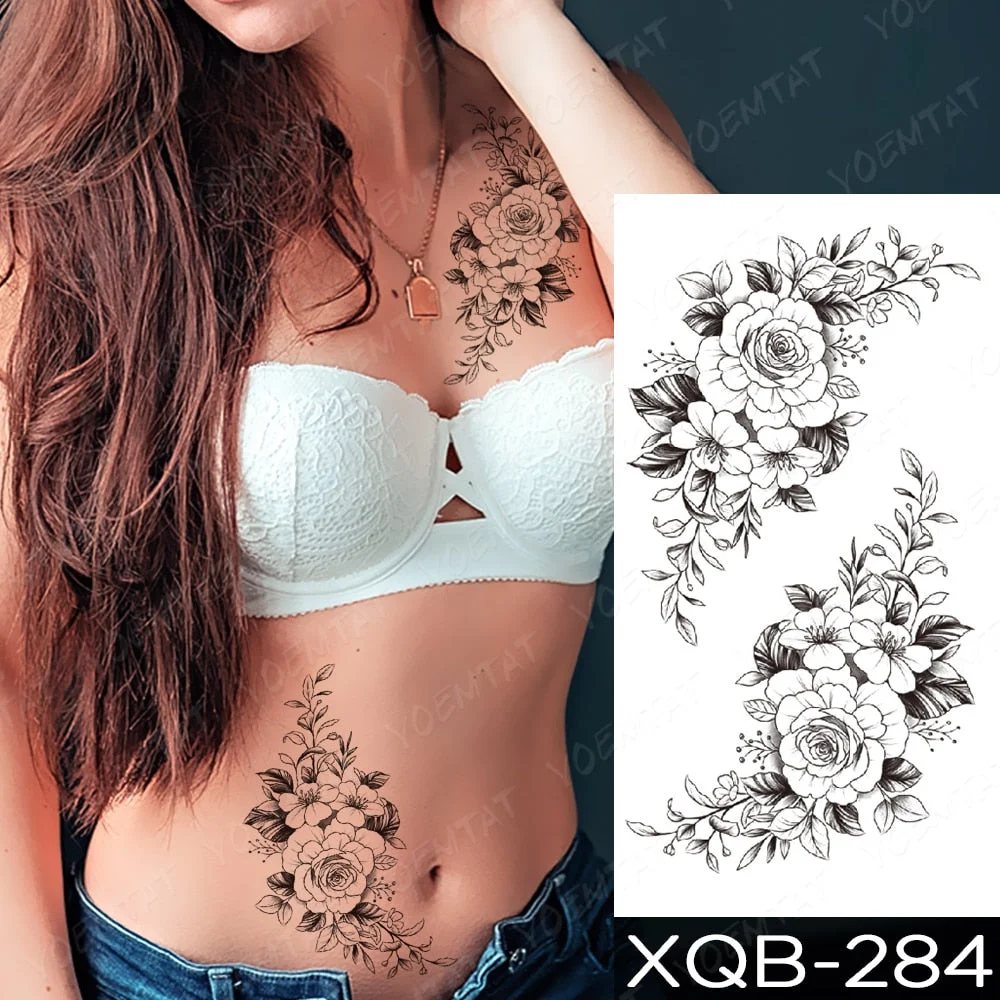 Waterproof Temporary Tattoo Sticker Orchid Flower Tattoos Peony Lotus Lines Painted Rose Body Art Arm Fake Sleeve Tatoo Women