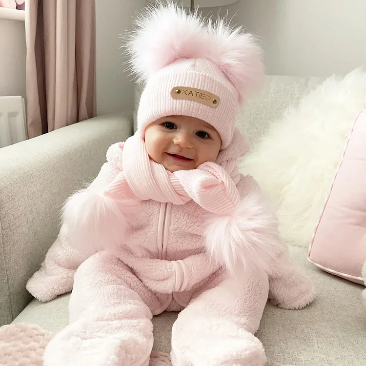 Personalized Leather Patch Beanie, Adorable Custom Name Winter Hat for Kids and Adults