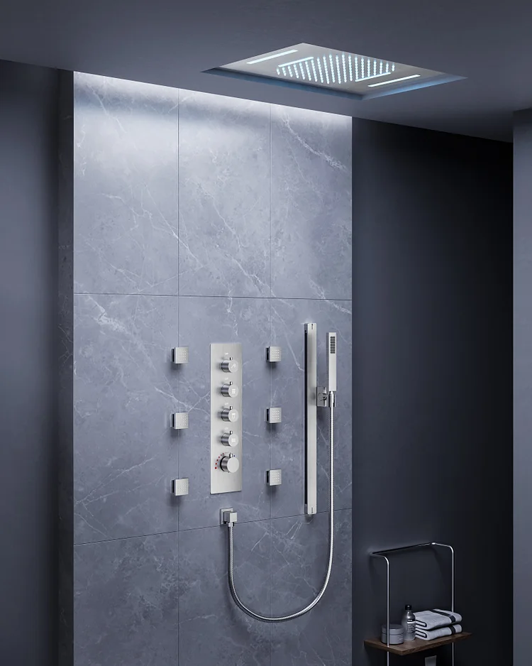 SFS-1025-NK LED Thermostatic Shower System with 16" Dual Function Rainfall & Waterfall Head