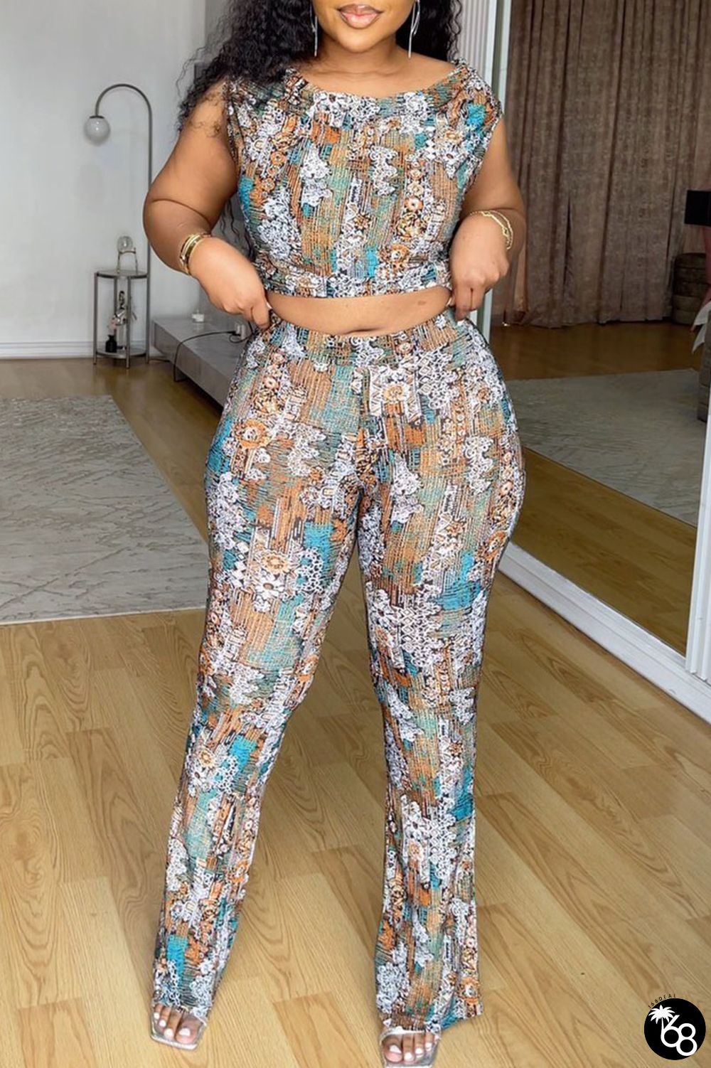 Casual Street Daily Simplicity Mixed Printing Printing Contrast O Neck Two Pieces | 168DEAL