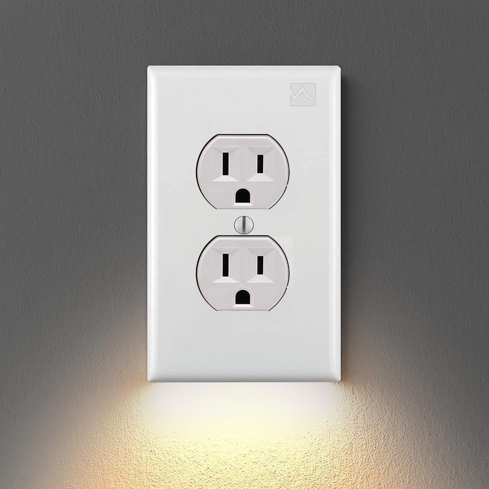 WALL OUTLET PLATE WITH LED NIGHT LIGHTS - NO BATTERIES OR WIRES [UL FCC CSA CERTIFIED]