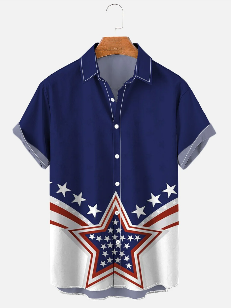 BrosWear Men's Independence Day Star Art Casual Print Shirt