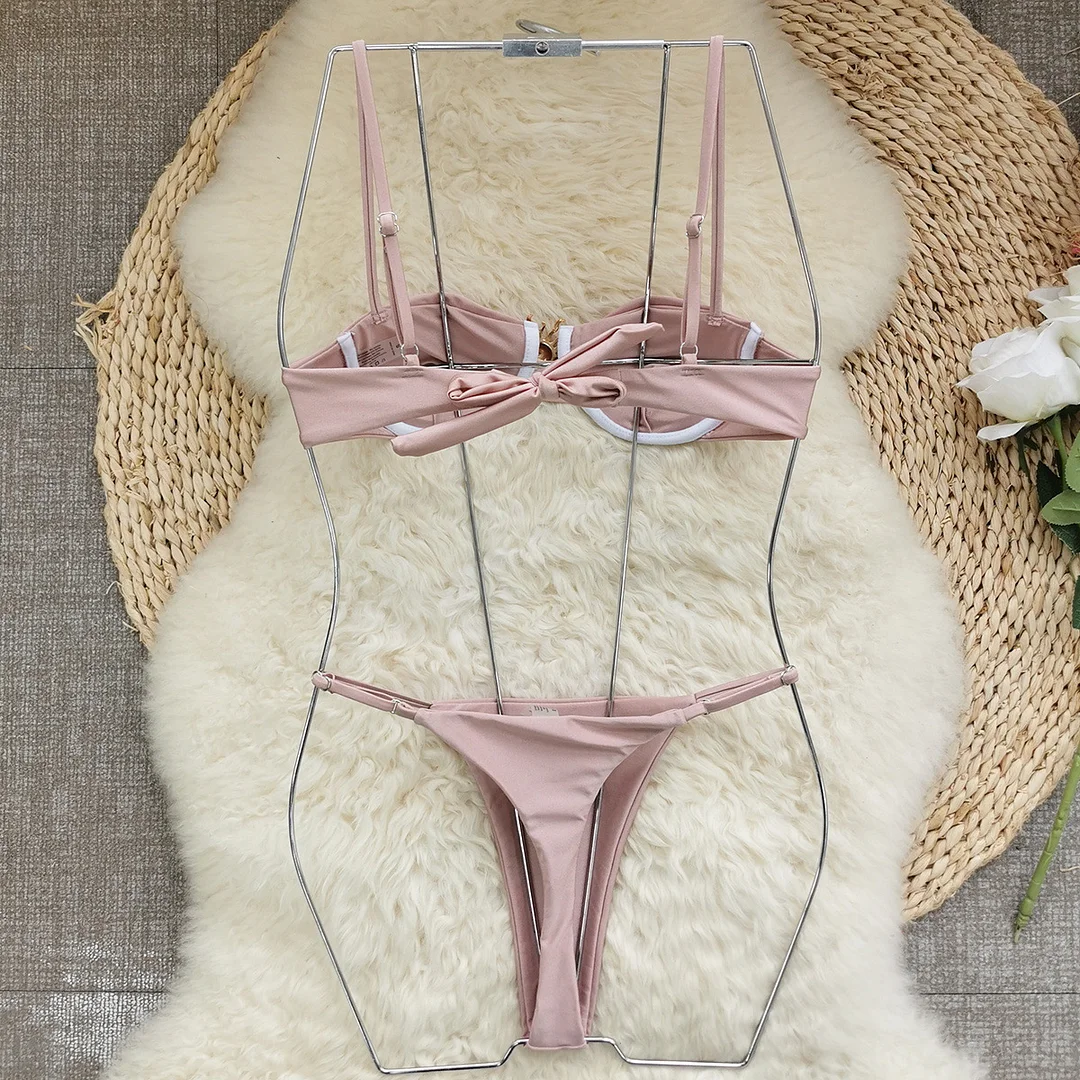 Uveng Three-Point Solid-Color Bikini Sexy Split Swimsuit Women With Adjustable Low-Waist Triangle Bikini