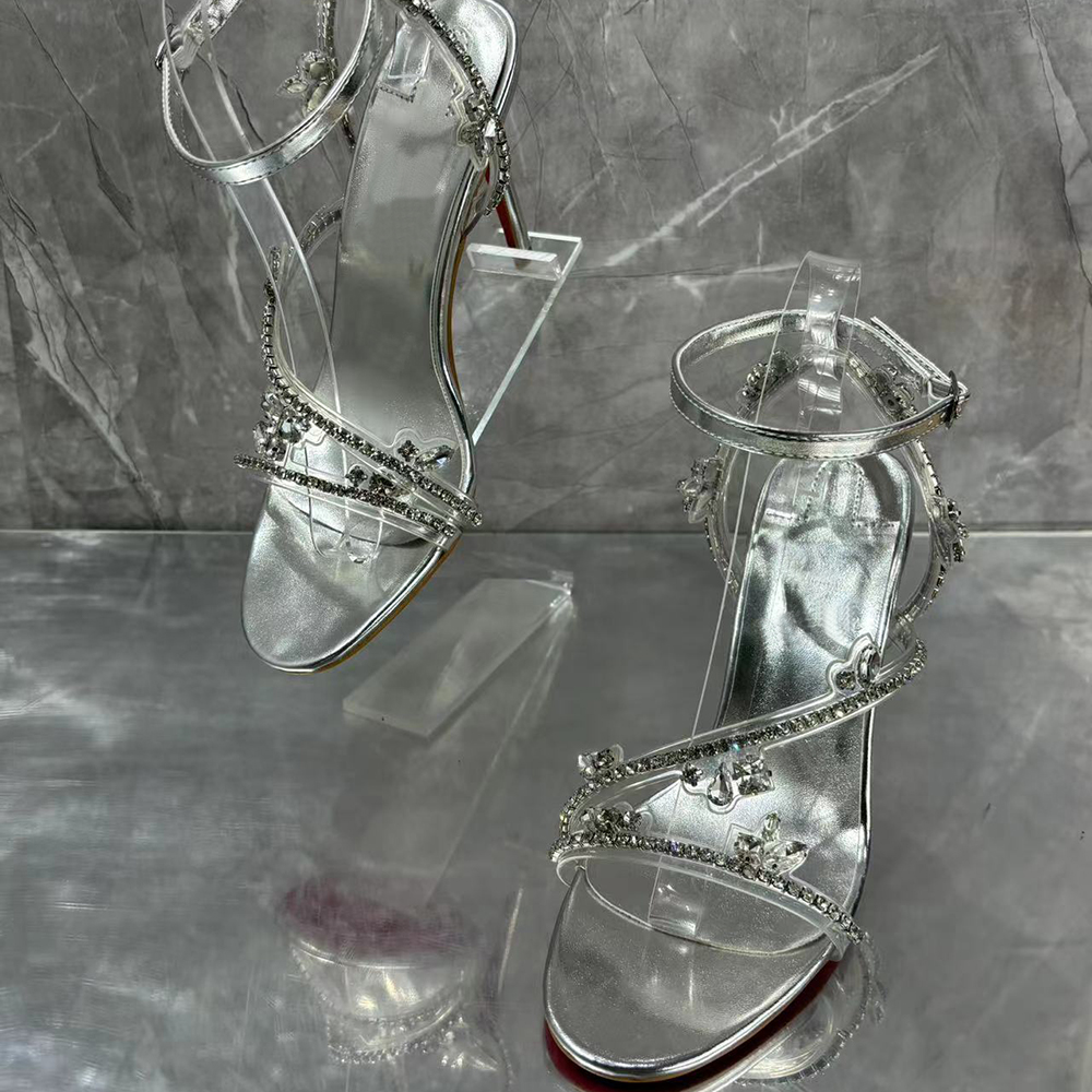 100mm Spotlight Wavy Straps Sandals Red Bottom Stilettos Rhinestones Sandals -vocosishoes