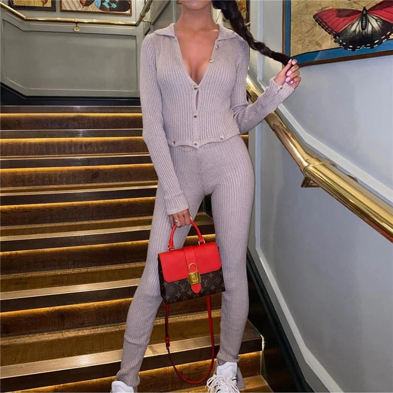 Sampic Overalls Jumpsuits Women Skinny Knitted Casual Sexy Ladies Long Sleeve Jumpsuit 2021 Autumn Winter Club Playsuit Body Top