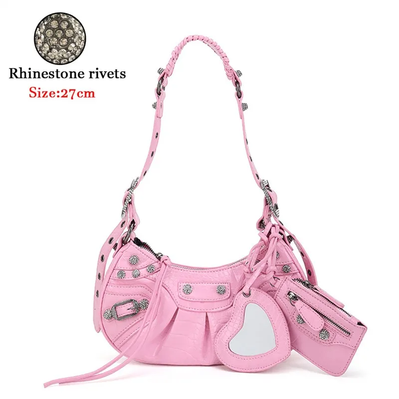 Bag New 2023 Black Gothic White Fashion Black Pink Rivets Crossbody Shoulder Bags Purse Women Underarm Bags  Motorcycle Bag