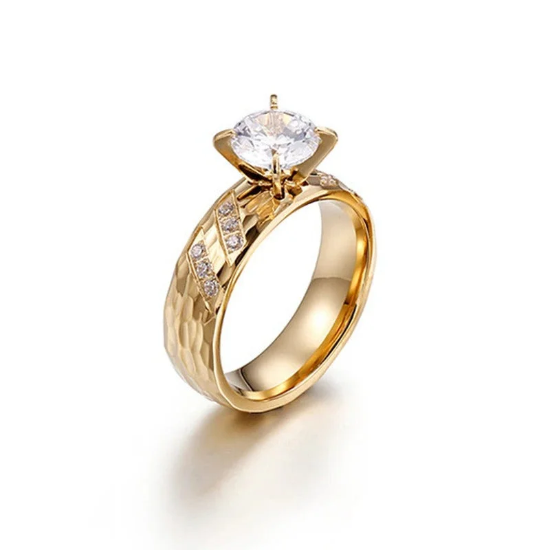 Stainless Steel Uplifted Zircon Couples Promise Engagement Rings Set