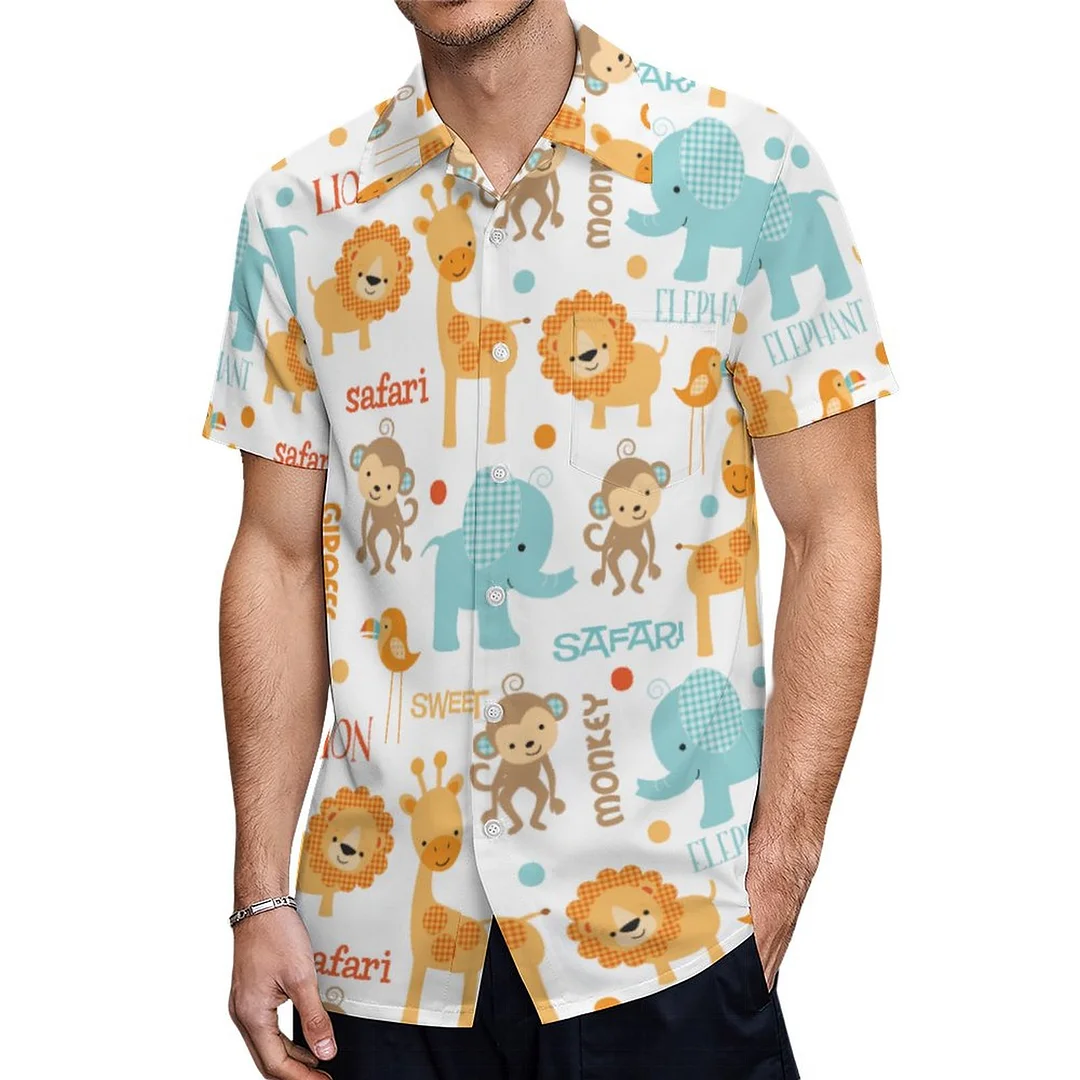 Short Sleeve Jungle Safari Animals Hawaiian Shirt Mens Button Down Plus Size Tropical Hawaii Beach Shirts