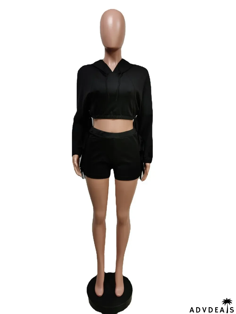 Pure Color Tassels Hooded Shorts Two-piece Suit