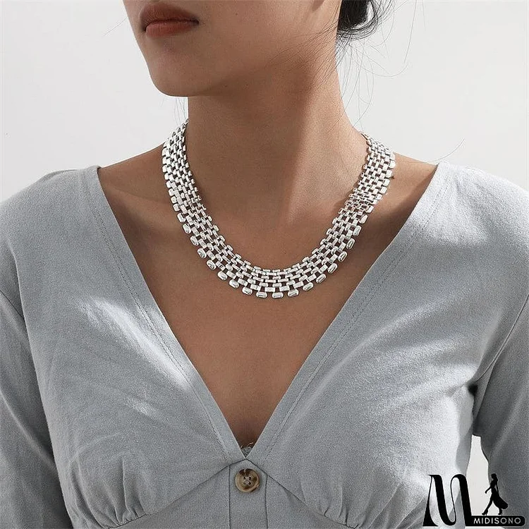 Silver Exaggerated Hollow Chain Wide Choker Ornaments Necklace