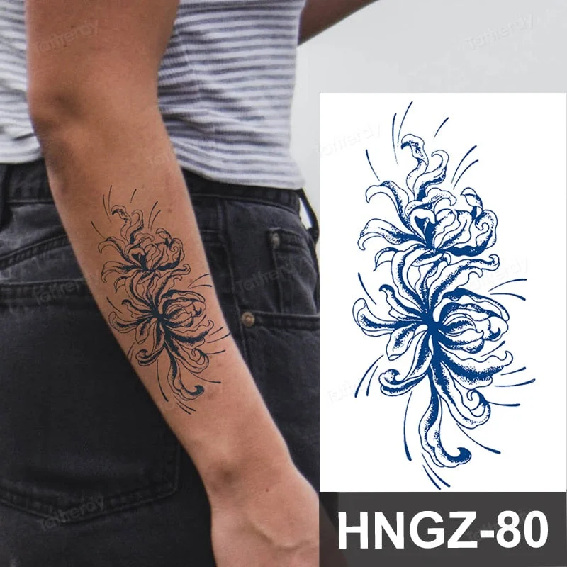 Juice Ink Tattoo Flower Rose Leaf Waterproof Temporary Bird Snake Sexy Body Arm Leg Henna Tattoo Fashion Big Fake Sleeve Sticker
