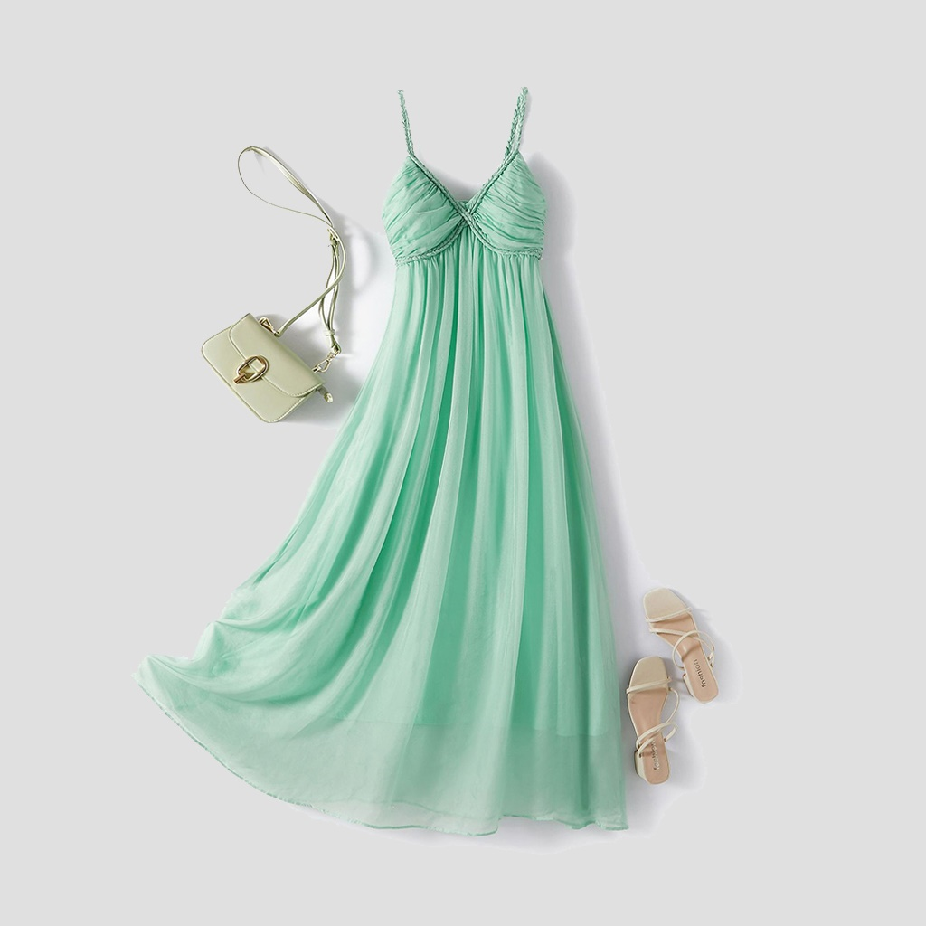 Solid Color Silk Dress Vacation Wear REAL SILK LIFE