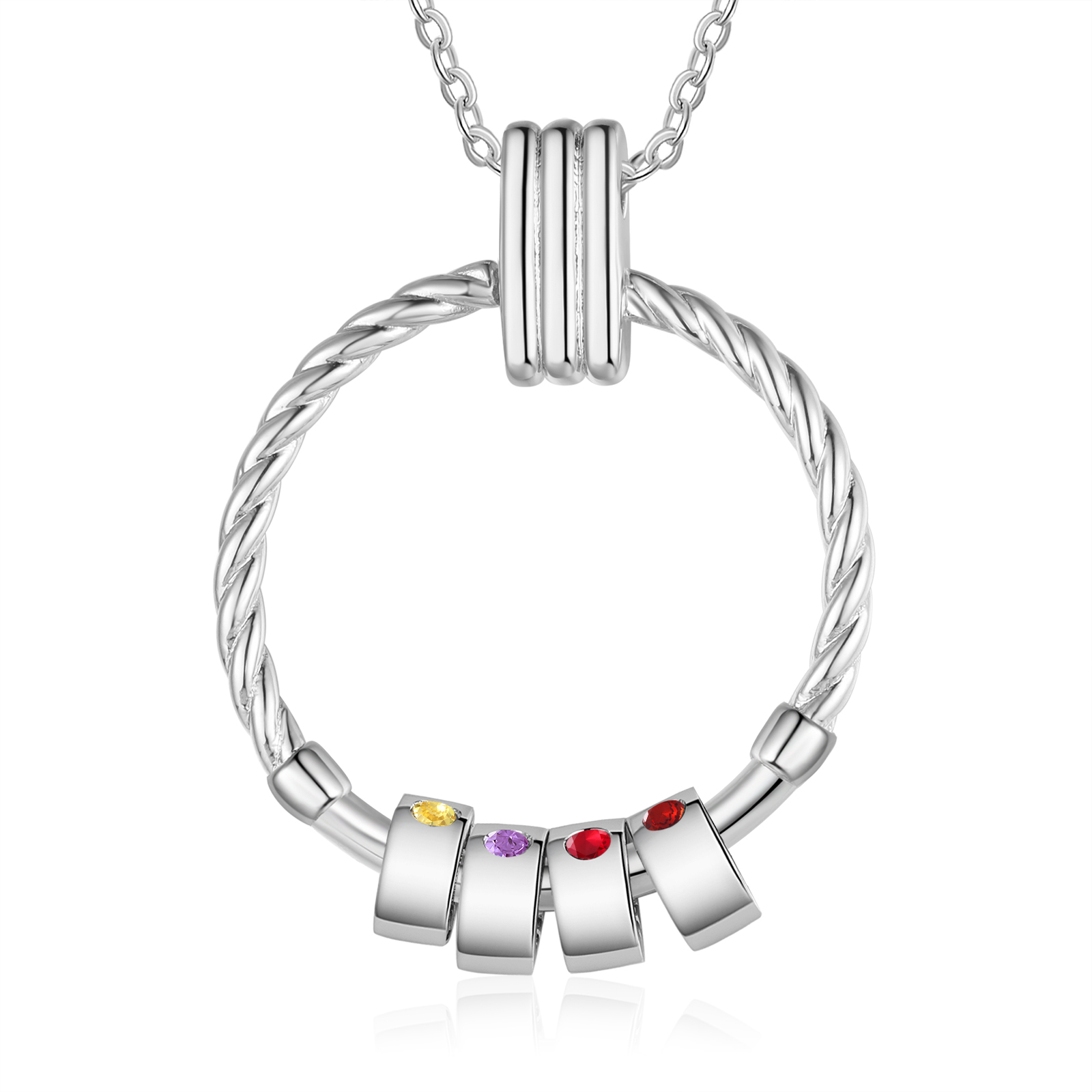 4 Names - Personalised Circle Pendant Necklace Custom Birthstones & Names Necklace Birthday Gift for Her-Jessemade AU