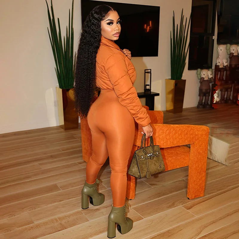 Uveng Uveng Women's Winter New Street Fashion Elastic Tight Zipper Warm Cotton Trousers