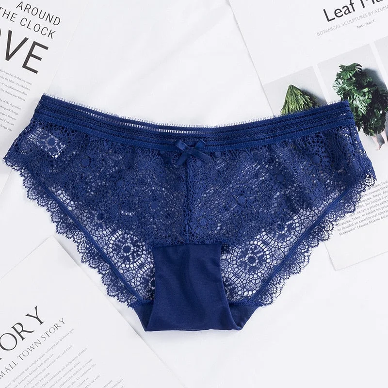 Meet&lsquo;r Women Lace Low-Waist Briefs Sexy Fashion Hollow Out Underwear Intimates Transparent Panties 6 Color G String Lingerie