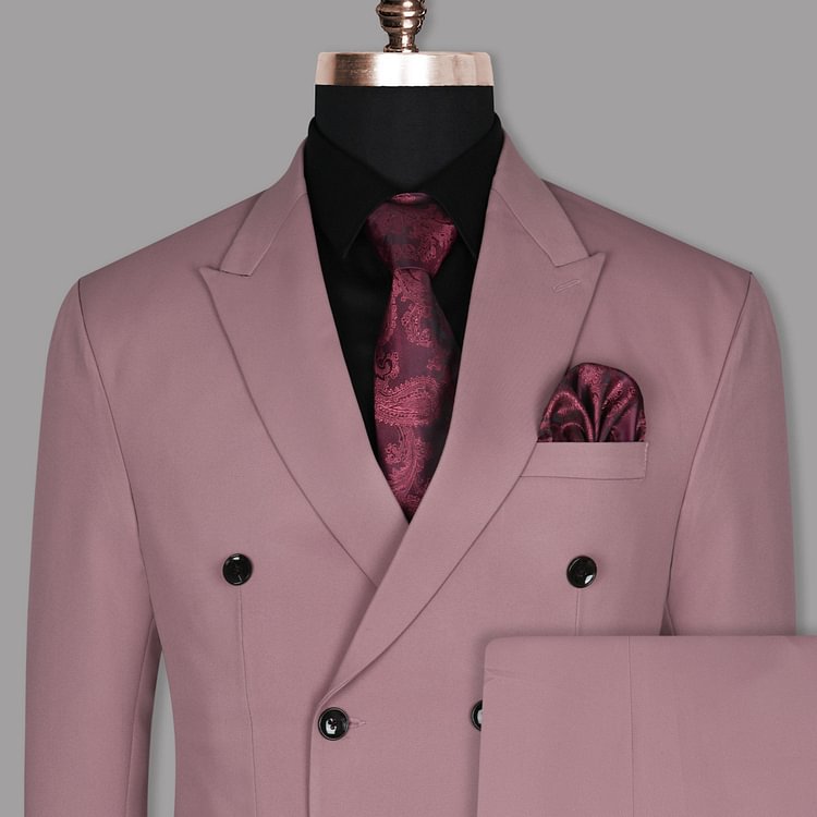 Rust Pink Wool Blend Double Breasted Suit
