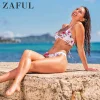 ZAFUL Flower Bikini Set Retro Women Push up Bra Bandeau Bikinis Padded Summer Female Biqinis Lace Swimsuit Brazilian Beachwear