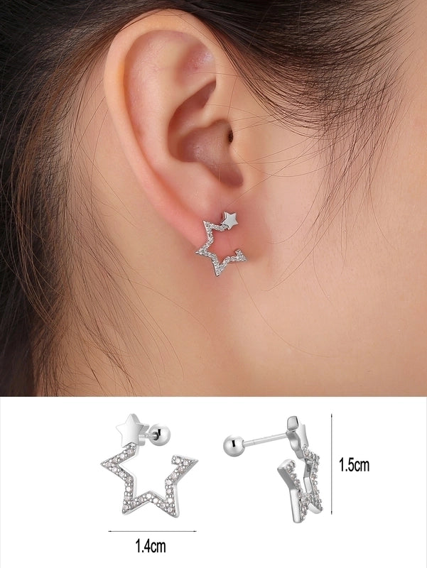 1 Pair 14K Gold Plated 925 Sterling Silver Zircon Star Moon Butterfly Ear Studs