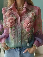 Women's Bohemian Floral Pattern Linen Shirt