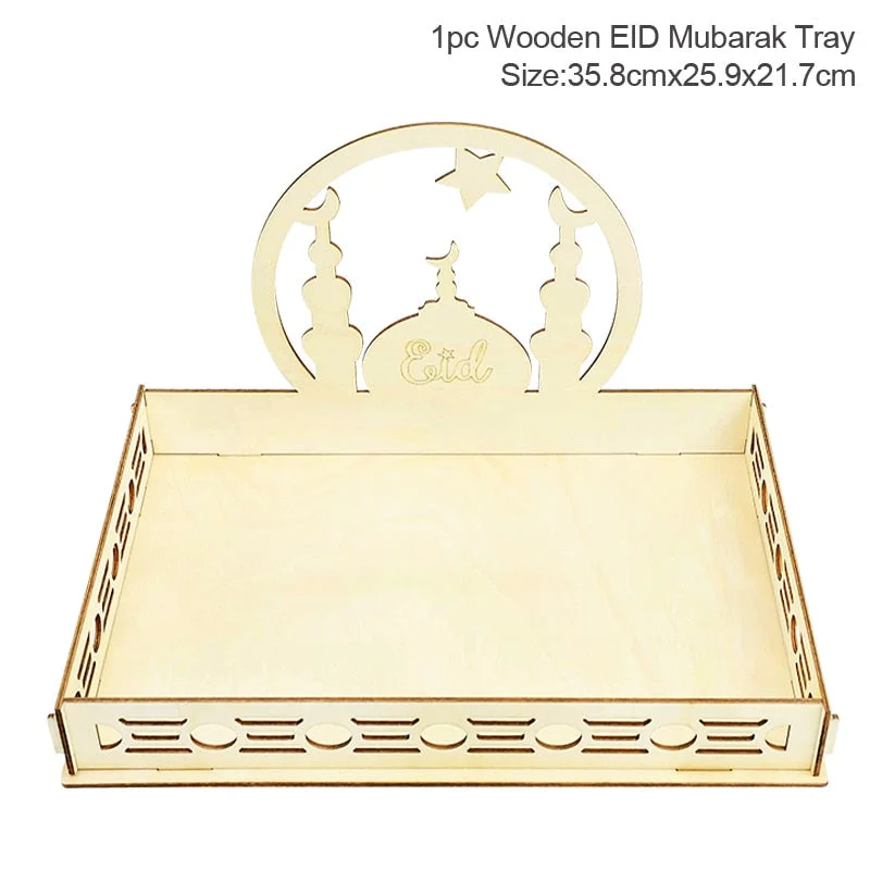 Wooden Eid Mubarak Decoration for Home Islamic Ramadan Kareem Muslim Party Decor Eid Food Tray Ramadan Mubarak Gifts Eid Al Adha