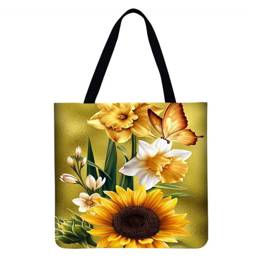 Linen Tote Bag-Flower butterfly