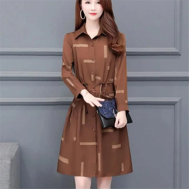 Tunic Coat Women Loose Trench Coat Drawstring Belted Cloak Lapel Pleated Pocket Outwear Autumn Thin Casual Buttons Windbreaker
