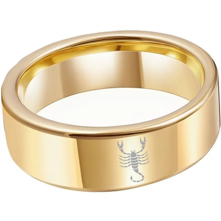 Wedding Fashion Gold Scorpio Tungsten Rings and Flat Edge Comfort Fit for Men and Women 4MM 6MM 8MM