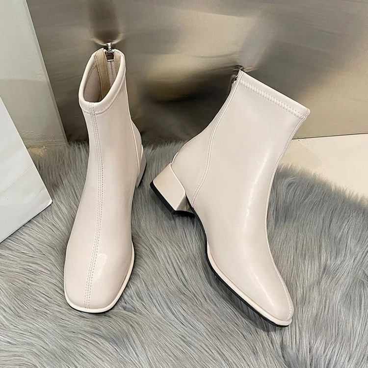 Yyvonne Size Through Low-Trace Short Boots Women's Head Thick And Fashion Zipper Leisure And Martin Boots Large Code