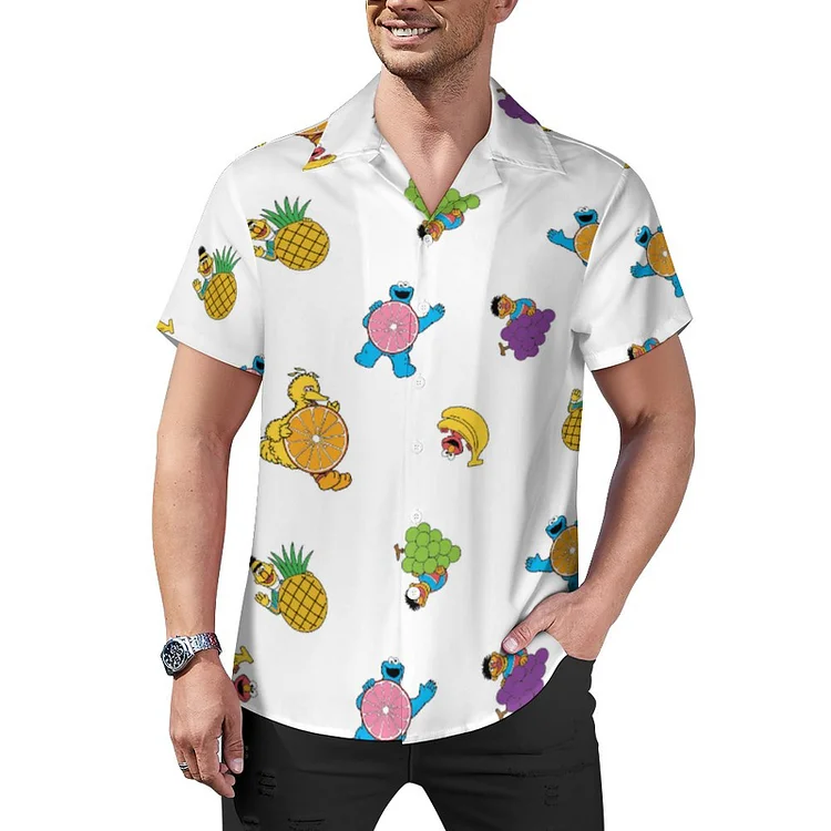 Funny Sesame Print Groovy Dance Julia Music Tropical Men's Retro Bowling Shirts Rockabilly Style Button Down Cuban Camp Shirt - Heather Prints Shirts