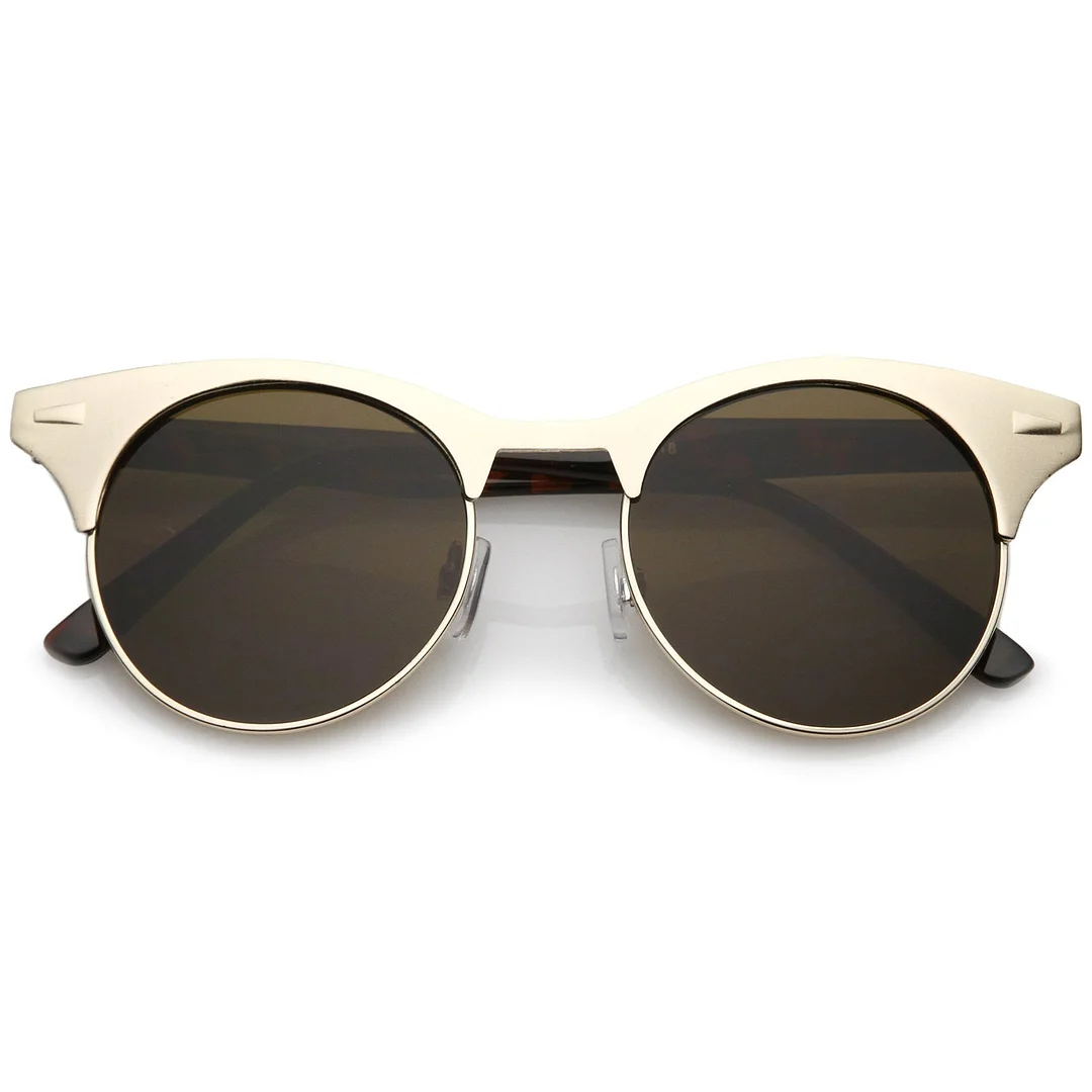 Women's Matte Finish Horn Rimmed Round Flat Lens Cat Eye glasses 49mm